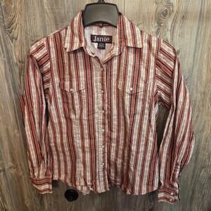 Janie Western Shirt Long Sleeve Women Size Large Snap Front Aztec Native Rodeo
